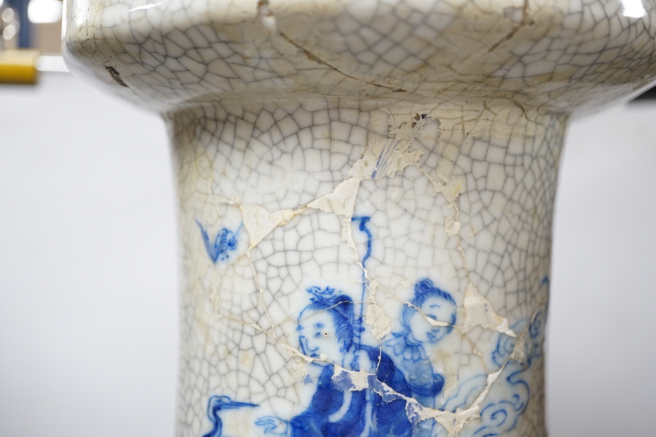 A Chinese crackle-glazed table/floor lamp, tallest 75cm total height